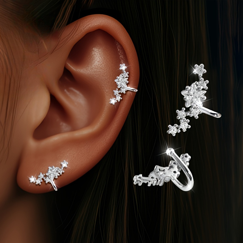 925 Silver Clip-On Stud Earrings with Square Star Row Decoration